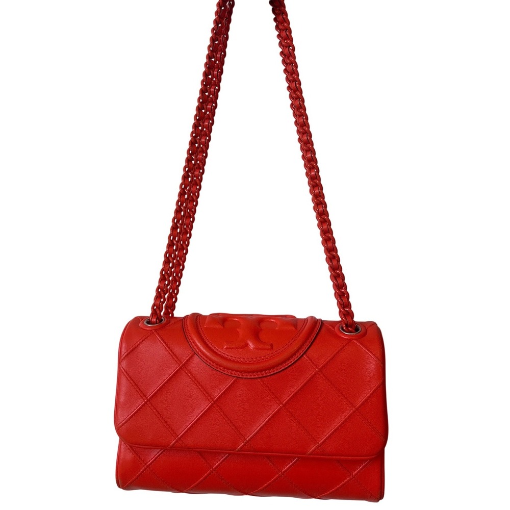 Tory Burch Fleming Orange Quilted Leather Convertible Shoulder Crossbody Bag